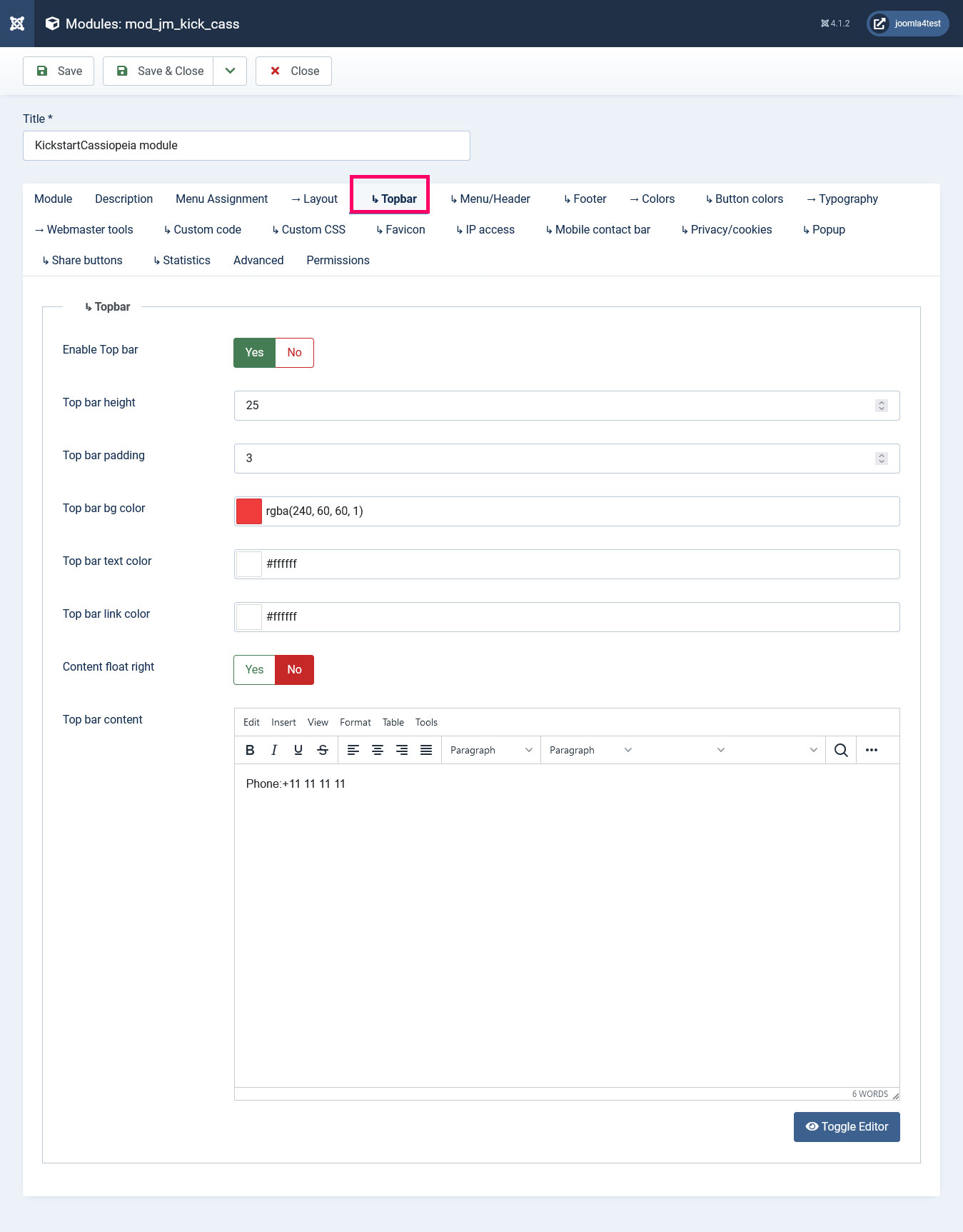 ماژول کیک استارت بخش topbar