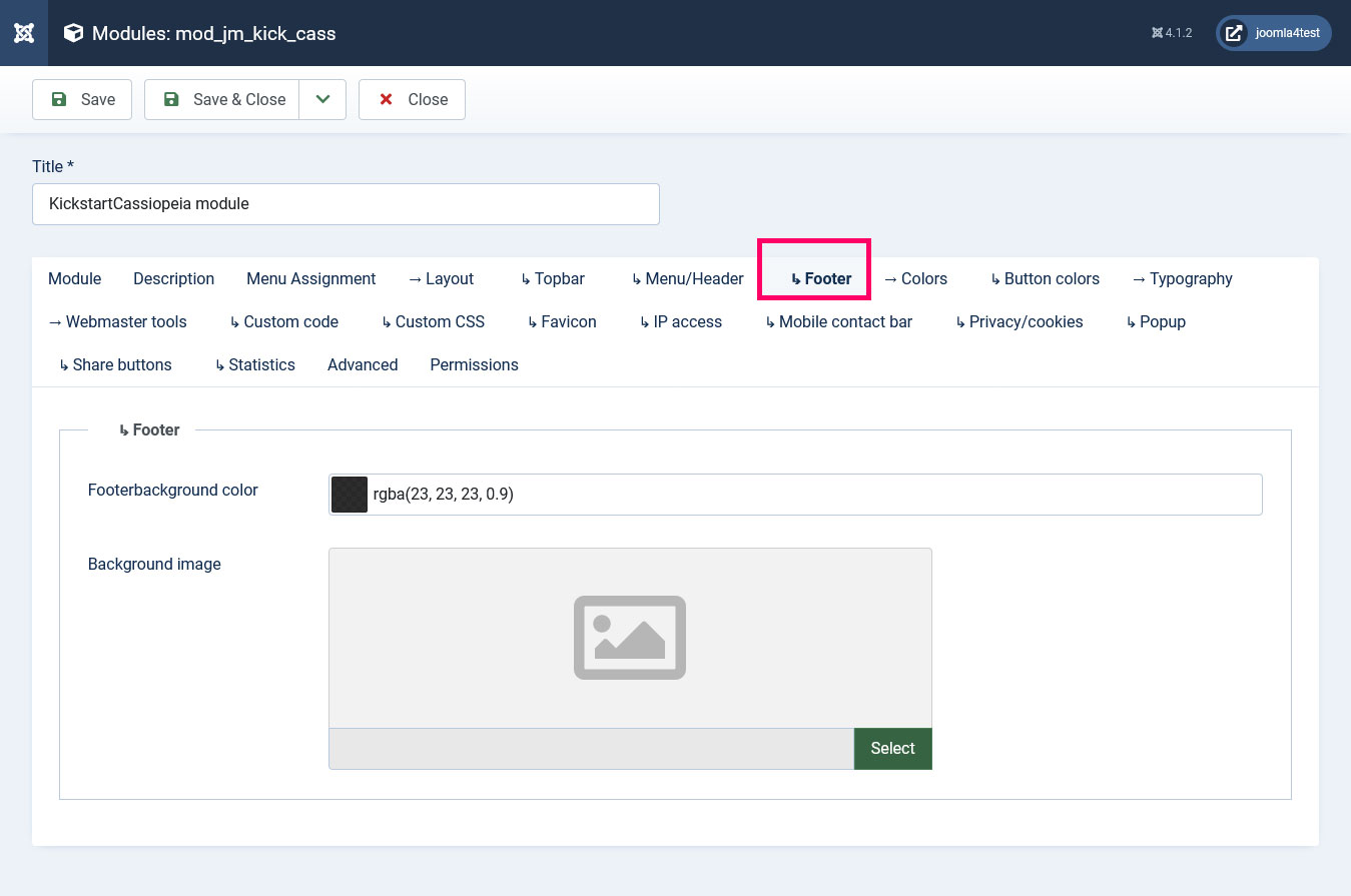 تنظیمات فوتر در ماژول کیک استارت