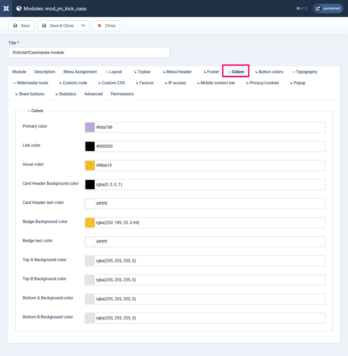 تنظیمات رنگ ها در ماژول